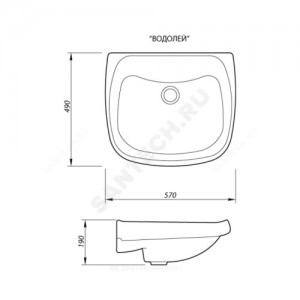 Умывальник подвесной Водолей 57 без отверстия п/смес белый Лобненский стройфарфор