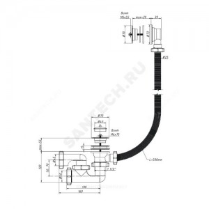Слив-перелив для ванны регулируемый с пробкой 1 1/2"x40 выпуск с пластиковой решёткой D=70мм Орио А-6008