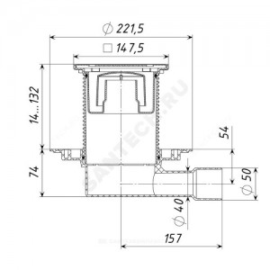 Трап регулируемый с поплавковым "сухим" затвором Дн 40/50 с нержавеющей решёткой 150х150мм горизонтальный выпуск Татполимер ТП-510Ds