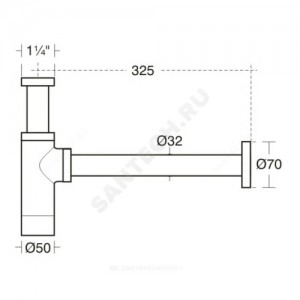 Сифон для умывальника бутылочный латунь 1 1/4"x32 с прямой трубкой 32мм без выпуска Ideal Standard E0079AA