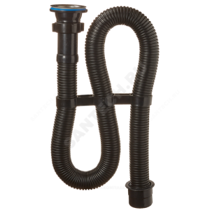 Сифон для умывальника гофрированный 1 1/2"x40 с переходником на 50мм L=1500мм черный выпуск с нержавеющей решёткой D=70мм Орио АС-30122