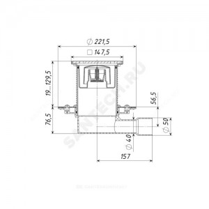 Трап регулируемый с гидрозатвором+механический сухой затвор Дн 40/50 с чугунной решёткой 150х150мм горизонтальный выпуск Татполимер ТП-510.1P(Hs+Ms)