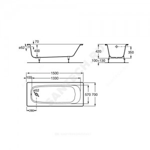Ванна чугунная Continental 150х70 без ножек Roca 21290300R