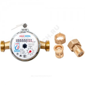 Счётчик г/в и х/в крыльчатый одноструйный Ду 15 Ру16 90С L=110мм резьба с обратным клапаном В/К ЭКО НОМ СВ110-004