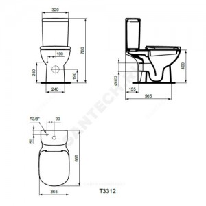 Унитаз без бачка TEMPO горизонт/выпуск без сиденья Ideal Standard T331201.