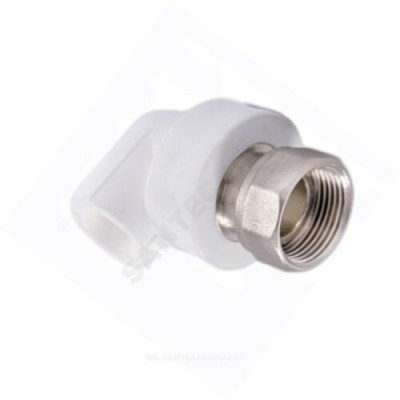 Угольник PP-R комбинированный белый с накидной гайкой Дн 25х1" RTP (РосТурПласт) 14621