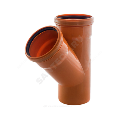 Тройник НПВХ с раструбом коричневый Дн 200х200х45гр б/нап в/к Хемкор