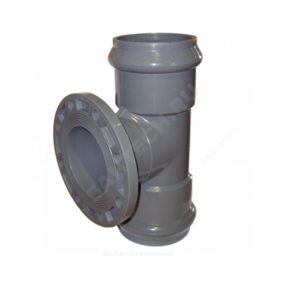 Тройник НПВХ серый SDR26 Дн 160х150х90гр Ру10 фланец-раструб напорный фланец НПВХ