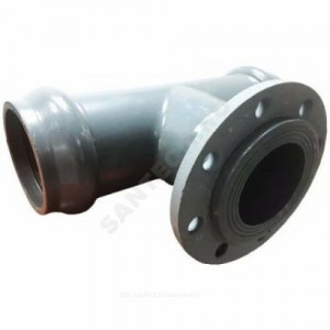 Тройник НПВХ серый SDR26 Дн 160х150х90гр Ру10 фланец-раструб напорный фланец НПВХ