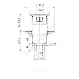 Трап регулируемый с механическим "сухим" затвором Дн 50/75/110 с нержавеющей решёткой 150х150мм вертикальный выпуск Татполимер ТП-310.1Ms