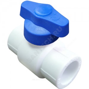 Кран PP-R шаровой белый Дн 25 полупроходной с синей ручкой VALFEX 20255025B