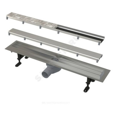 Лоток душевой с гидрозатвором+механический сухой затвор решетка нержавеющая сталь, комбинированная 650х60 горизонтальный выпуск Alca Plast APZ13-DOUBLE9-650