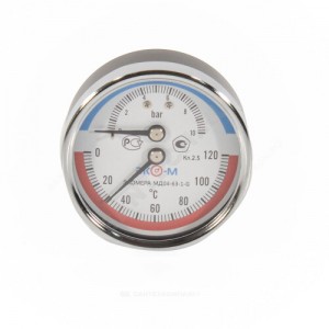 Термоманометр осевой Дк80 16 бар L=46мм с переходником на G1/2" G1/4" 120С ЭКОМЕРА