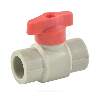 Кран PP-R шаровой серый Дн 25 полупроходной с синей ручкой VALFEX 20255025RГ