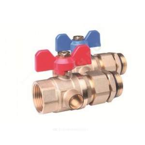 Комплект шаровых кранов латунь FHF-BV Ду 25 с гнездом для установки термометра Danfoss 088U0822