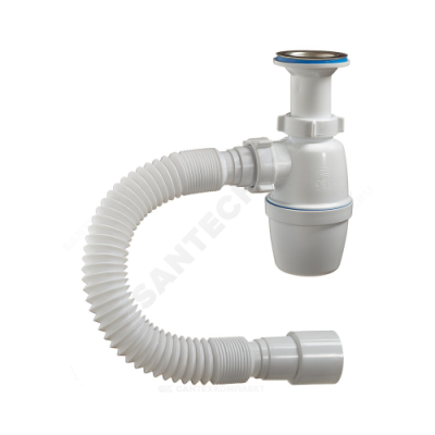 Сифон для умывальника/мойки бутылочный 1 1/2"x40 с гофрой 40х40/50 литой выпуск с нержавеющей решёткой D=70мм Орио А-40029