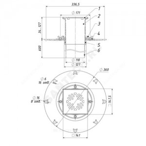 Воронка кровельная с вертикальным выпуском PP Дн 110 с трапом, прижимным фланцем из нержавеющей стали Татполимер ТП-03.100/6