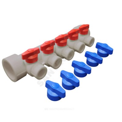 Коллектор PP-R серый Дн 40х20 на 5 выходов с кранами VALFEX 101134005Г