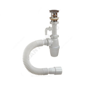 Сифон для умывальника бутылочный 1 1/4"x40 с гофрой 40х40/50 с отводом (штуцером) выпуск слив клапан "клик-клак" (грибок), пробка D=66мм Орио А-32035