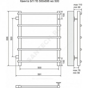 Полотенцесушитель водяной нерж сталь Лесенка Ду 25 (1") НР 220 Вт 500х696мм 5П боковое подключение Квинта Терминус 4670030723864