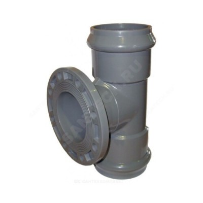 Тройник НПВХ серый SDR26 Дн 110х110х90гр Ру10 фланец-раструб напорный фланец НПВХ 2181128