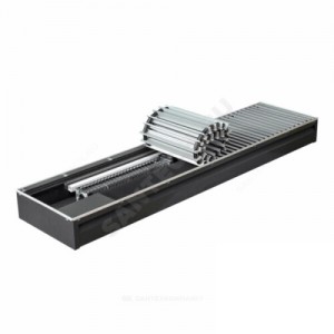 Конвектор внутрипольный Бриз В рулонная решетка (втулки черные) анодированный алюминий шаг 12 мм с рамкой U - образный профиль с вентилятором 220В подключение - справа КЗТО 260х80х1000 1то 5 Ал12