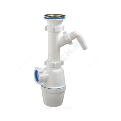 Сифон для умывальника/мойки бутылочный 1 1/2"x40 с отводом (штуцером) выпуск с нержавеющей решёткой D=70мм Орио А-4005