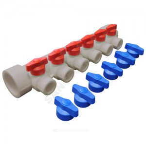 Коллектор PP-R серый Дн 40х20 на 6 выходов с кранами VALFEX 101134006Г