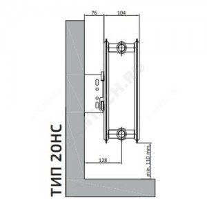 Радиатор стальной панельный Hygiene Compact HC тип 20 600х2700 Qну=4478 Вт бок/п гигиенический RAL 9016 (белый) Heaton Plus