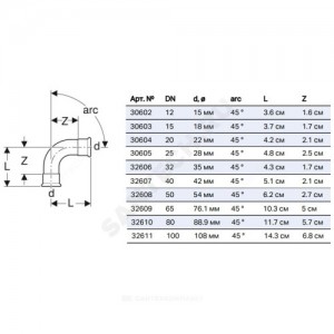 Отвод сталь нерж 45гр Дн 108 пресс Mapress Geberit 32611