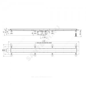 Лоток душевой с "сухим" затвором ТП-55.1 Дн 50 с нержавеющей решеткой 1000х67 горизонтальный выпуск Татполимер 101200286