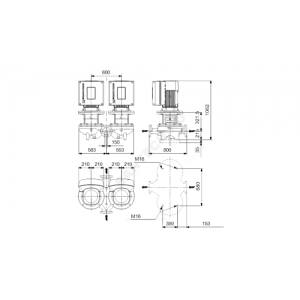 Насос ин-лайн с сухим ротором TPED 150-200/4-A-F-A-BAQE PN16 сдвоенный 3х380-480В/50 Гц Grundfos 96110652