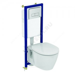 Комплект 4 в 1 Connect унитаз подвесной + инсталляция + кнопка смыва + сиденье дюропласт микролифт Ideal Standard W880101 (E803501|E712701|W3710AA)