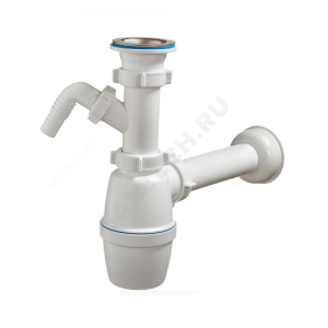 Сифон для кухонной мойки бутылочный 1 1/2"x40 с прямой трубкой 40мм с отводом (штуцером) выпуск с нержавеющей решёткой D=70мм Орио В-40059