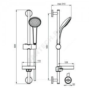 Гарнитур душевой серия IDEALRAIN SOFT M1 штанга 600мм+шланг+лейка 1 режим струи Ideal Standard B9412AA