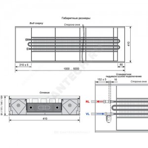 Конвектор внутрипольный WSK без решетки подключение - слева с торца Mohlenhoff WSK 410-140-3750
