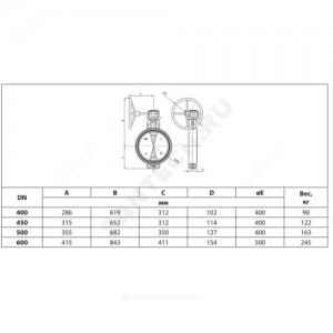 Затвор дисковый поворотный чугун VFY-WG(SYLAX) Ду 1000 Ру16 межфл с редуктором диск чугун манжета EPDM Danfoss 149G065449