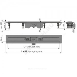 Лоток душевой с гидрозатвором Дн 50 без решетки 750х60 горизонтальный выпуск Alca Plast APZ22-750