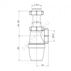 Сифон для умывальника бутылочный 1 1/4"x40 без выпуска Орио А-3200