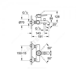 Смеситель для ванны с душем серия BauClassic одноручный Grohe 32865000