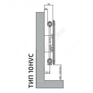 Радиатор стальной панельный Hygiene Ventil Compact HVC тип 10 600х1100 Qну=1073 Вт ниж/п прав в комплекте кронштейн. встроенный вентиль, гигиенический RAL 9016 (белый) Heaton Plus