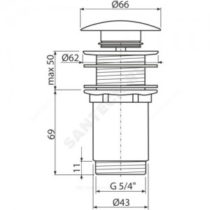 Клапан донный для умывальника латунь 1 1/4" хром слив "клик-клак", белая пробка D=66мм Alca Plast A395B