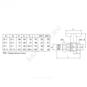 Кран шаровой латунь никель Optibal Ду 15 Ру16 ВР/нак. гайка полнопроходной с Т-рукояткой удлиненная ручка Oventrop 1075704