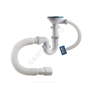 Сифон для кухонной мойки трубный с гибким переливом 3 1/2"x40 с гофрой 40х40/50 выпуск с нержавеющей решёткой D=114мм Орио S-41079