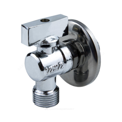 Кран шаровой латунный бытовой хром угловой 1042 G1/2"х3/4" Ру10 НР редуцированный бабочка Aquasfera 1042-02