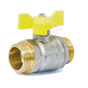 Кран шаровой латунь никель газ Pride Ду 50 Ру25 НР полнопроходной бабочка аналог 11б27п LD 47.50.Н-Н.Б .