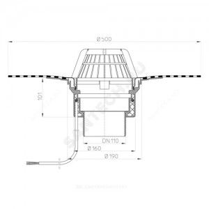 Воронка кровельная HL62.1H с вертикальным выпуском PP с электроподогревом HL 62.1Н/5