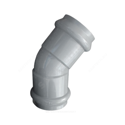 Отвод НПВХ серый SDR26 Дн 160х45гр Ру10 двухраструбный напорный в/к