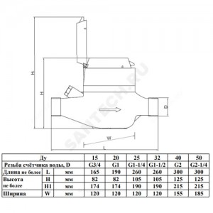 Счётчик х/в крыльчатый многоструйный Ду 15 Ру16 50С L=165мм резьба импульсный Б/К 1,5 м3/ч Пульсар М Тепловодохран