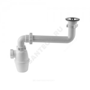 Сифон для умывальника/мойки бутылочный 1 1/2"x40 со смещенным сливом выпуск с нержавеющей решёткой D=70мм Орио К-4003